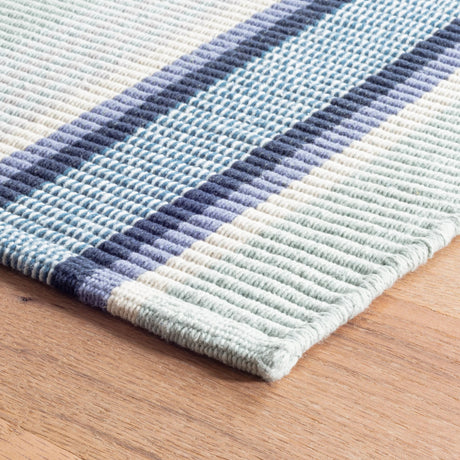 Dash & Albert Barbados Stripe Handwoven Cotton Rug in Blue, corner detail