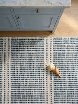 Dash & Albert Malta Machine Washable Rug in Blue, kitchen close-up
