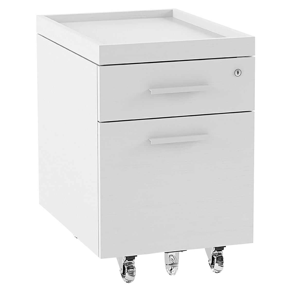 BDi Centro 6407 Mobile File Pedestal in Satin White on Oak, on white