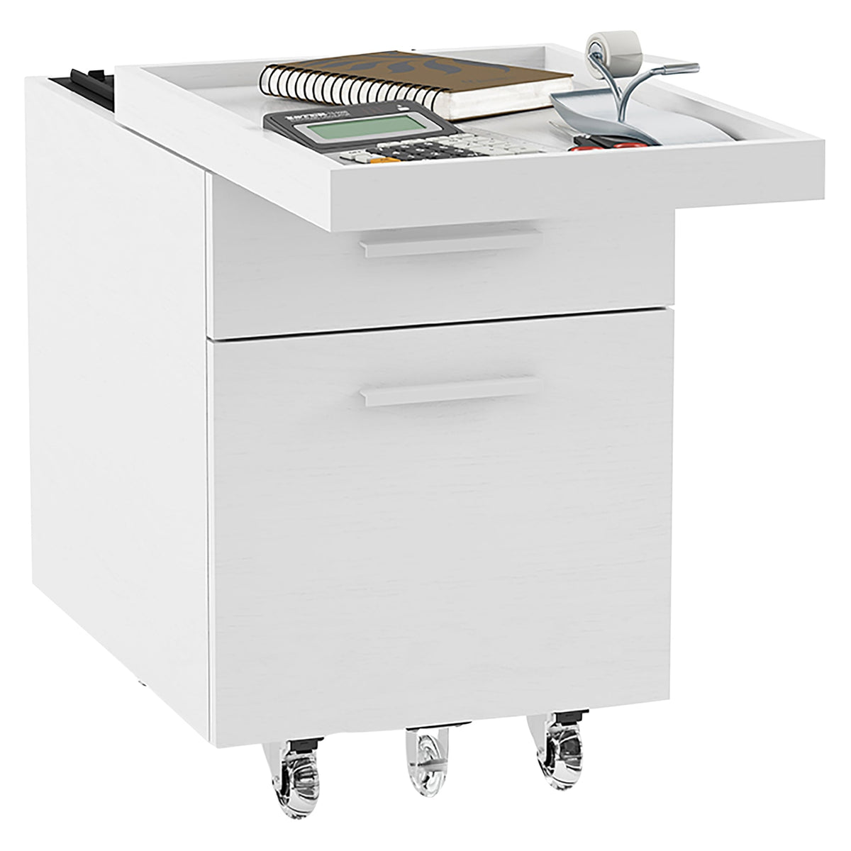 BDi Centro 6407 Mobile File Pedestal in Satin White on Oak, on white