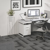 BDi Centro 6407 Mobile File Pedestal in Satin White on Oak, under the desk, in a home office corner