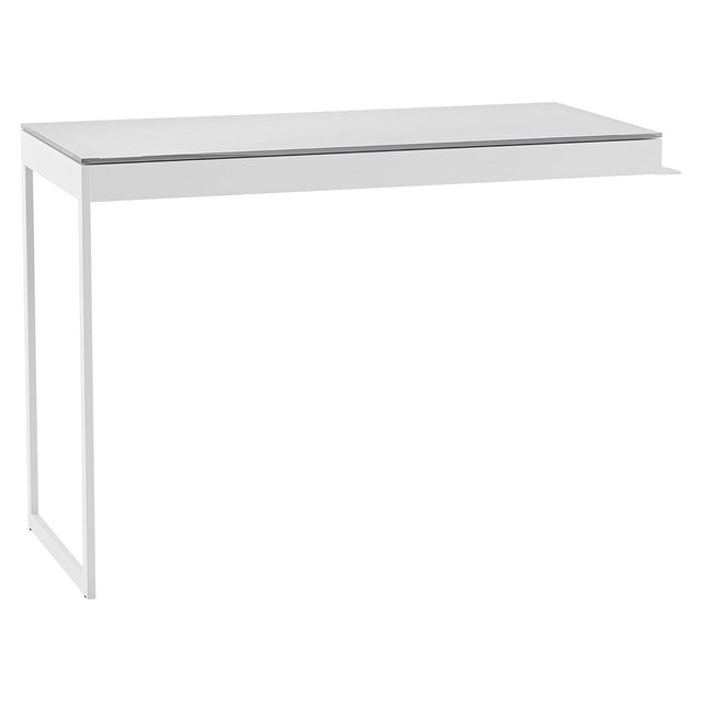 BDi Centro 6402 Desk Extension in Satin White on Oak with Grey Glass, on white