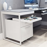 BDi Centro 6407 Mobile File Pedestal in Satin White on Oak, tray pulled out under a desk, in an office