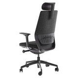 BDi Coda Modern Home Office Task Chair in Black/Grey High Performance Fabric, three-quarter rear view from the right, on white
