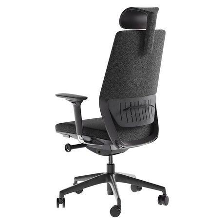 BDi Coda Modern Home Office Task Chair in Black/Grey High Performance Fabric, three-quarter rear view from the right, on white