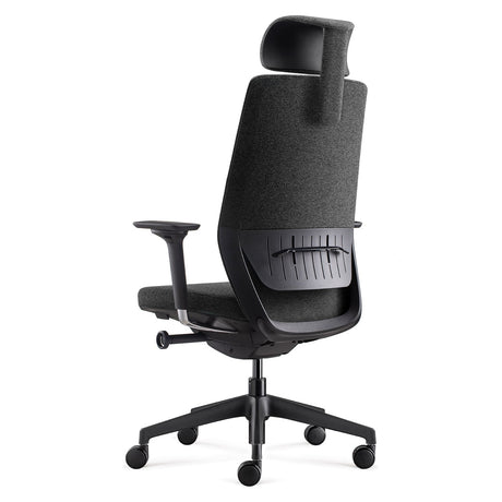 BDi Coda Modern Home Office Task Chair in Black/Grey High Performance Fabric, three-quarter rear view from the left, on white