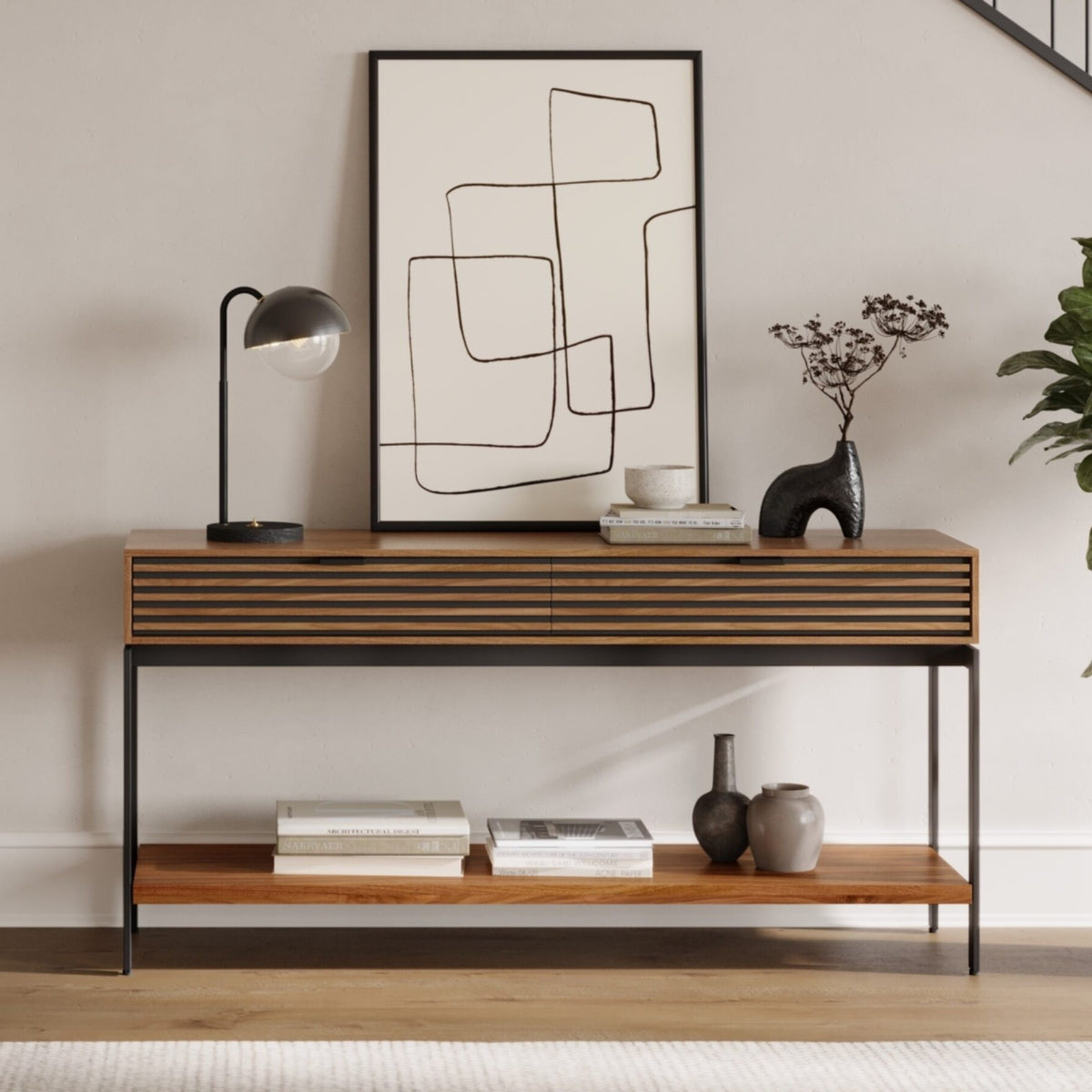 BDi Cora 1173 Console Table in Natural Walnut, in a room setting