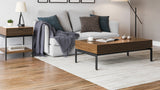 BDi Cora 1172 Coffee Table in Natural Walnut, with the matching end table beside a sofa