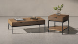 BDi Cora 1172 Coffee Table in Natural Walnut, with the matching end table in an open room