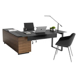 BDi Corridor 6531 L-Shaped Office Desk in Natural Walnut, on white