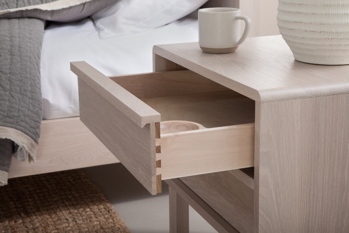 West Bros Corsa Night Table in 45 Weathered Wood, drawer detail