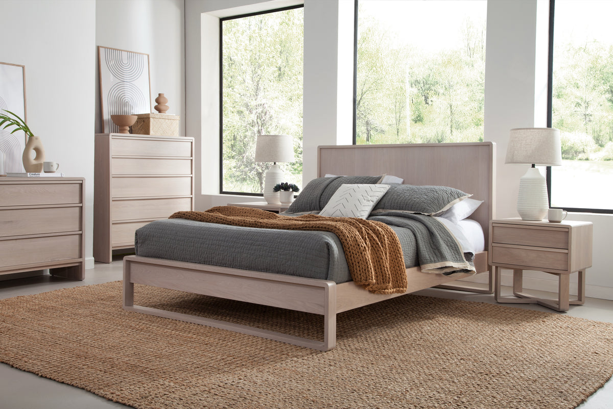West Bros Corsa Panel Bed in 45 Weathered Wood, in a room setting