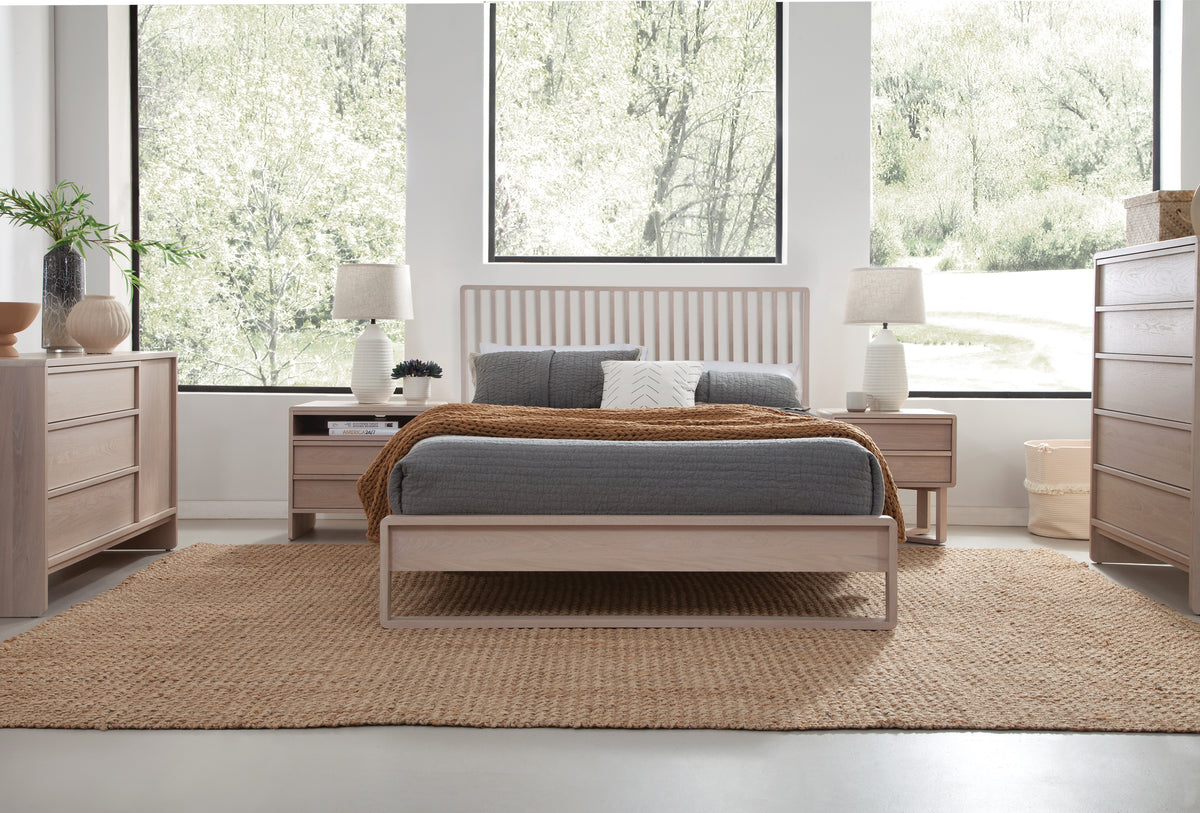 West Bros Corsa Slat Bed in 45 Weathered Wood, in a room setting