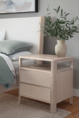 West Bros Curva Night Table in 45 Weathered Wood, in a room setting