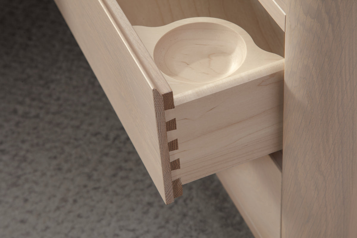West Bros Curva Night Table in 45 Weathered Wood, drawer detail
