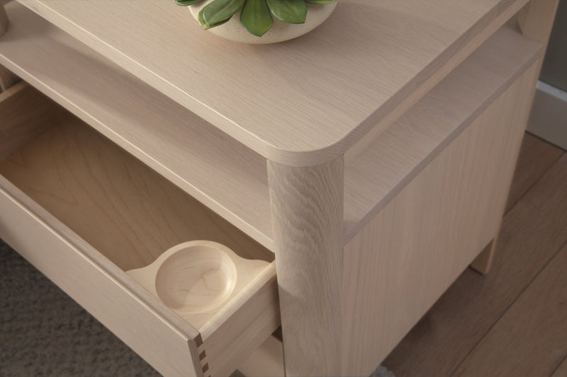 West Bros Curva Bedside Chest in 45 Weathered Wood, drawer detail