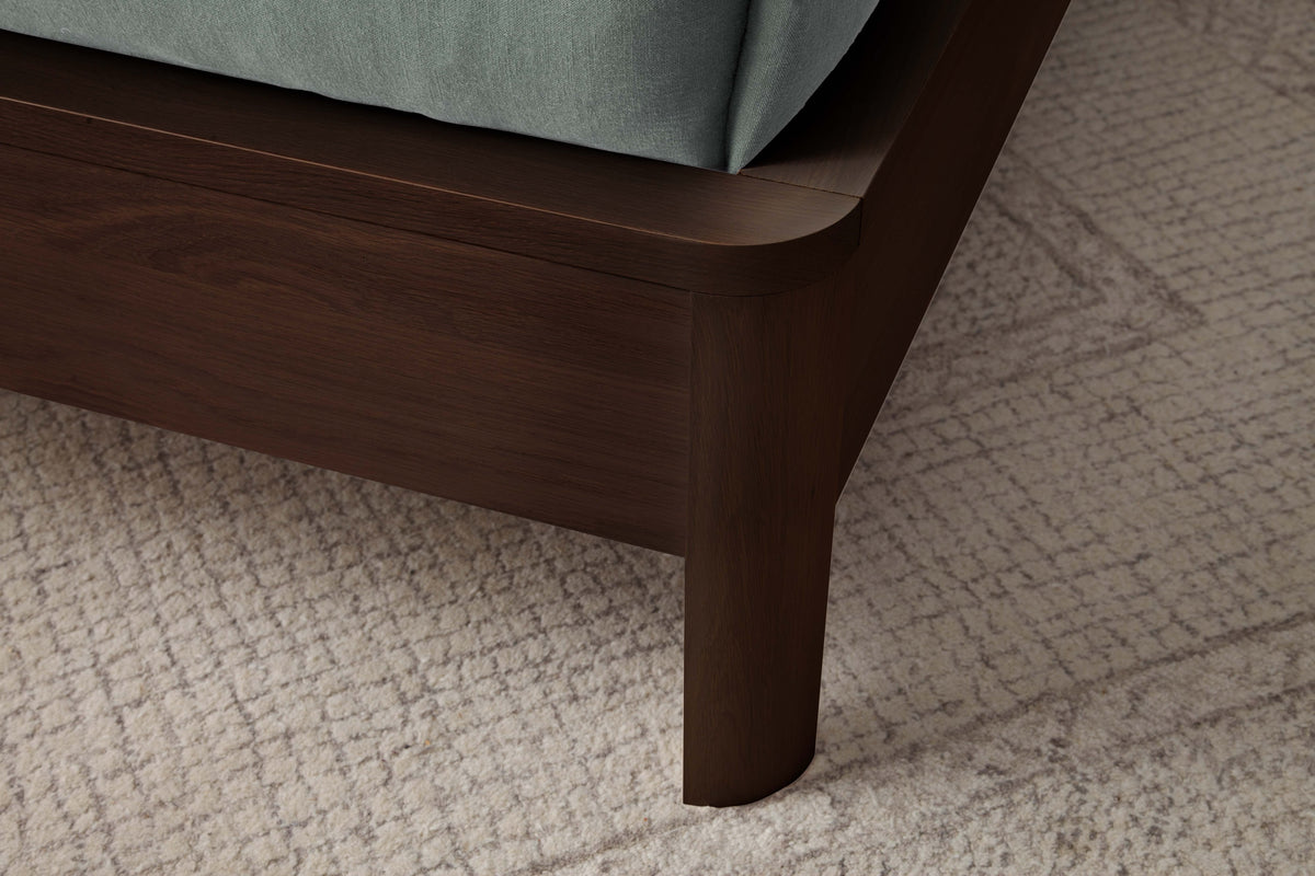 West Bros Curva Shelter Bed in 22 Mocha, leg detail