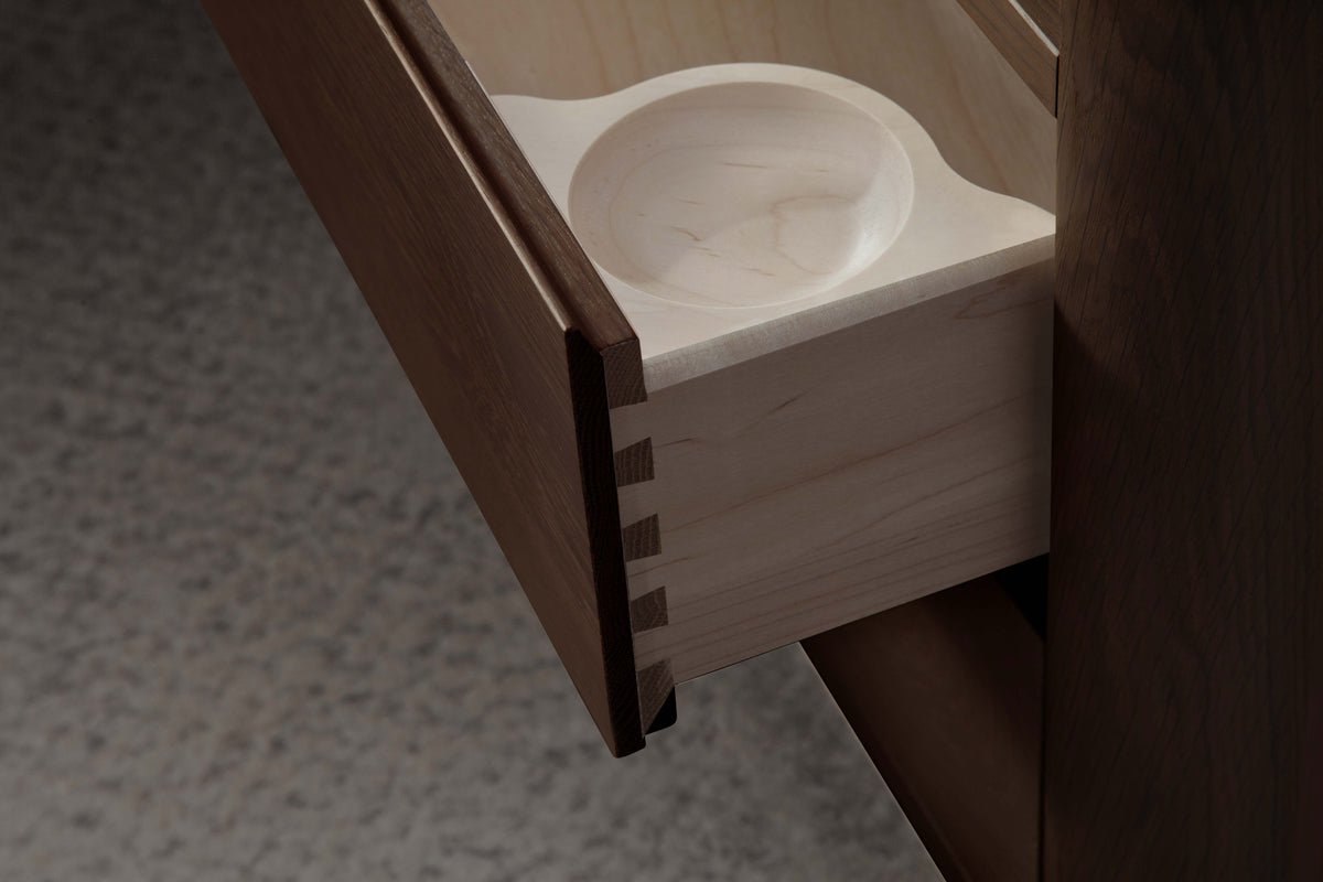 West Bros Curva Night Table in 22 Mocha, drawer detail