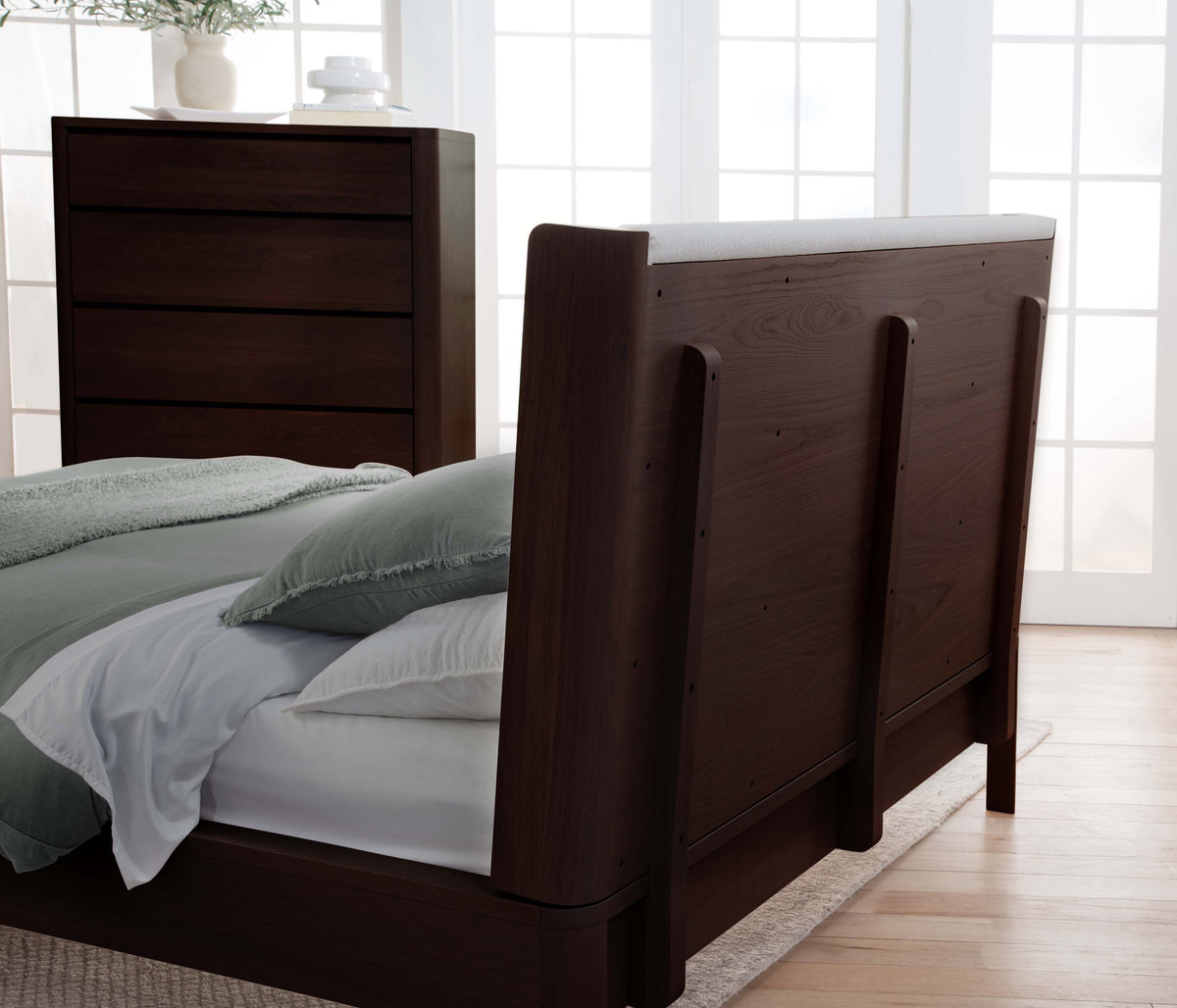 West Bros Curva Shelter Bed in 22 Mocha, back view