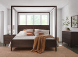 West Bros Curva Poster Bed in 22 Mocha, with canopy, in a room setting