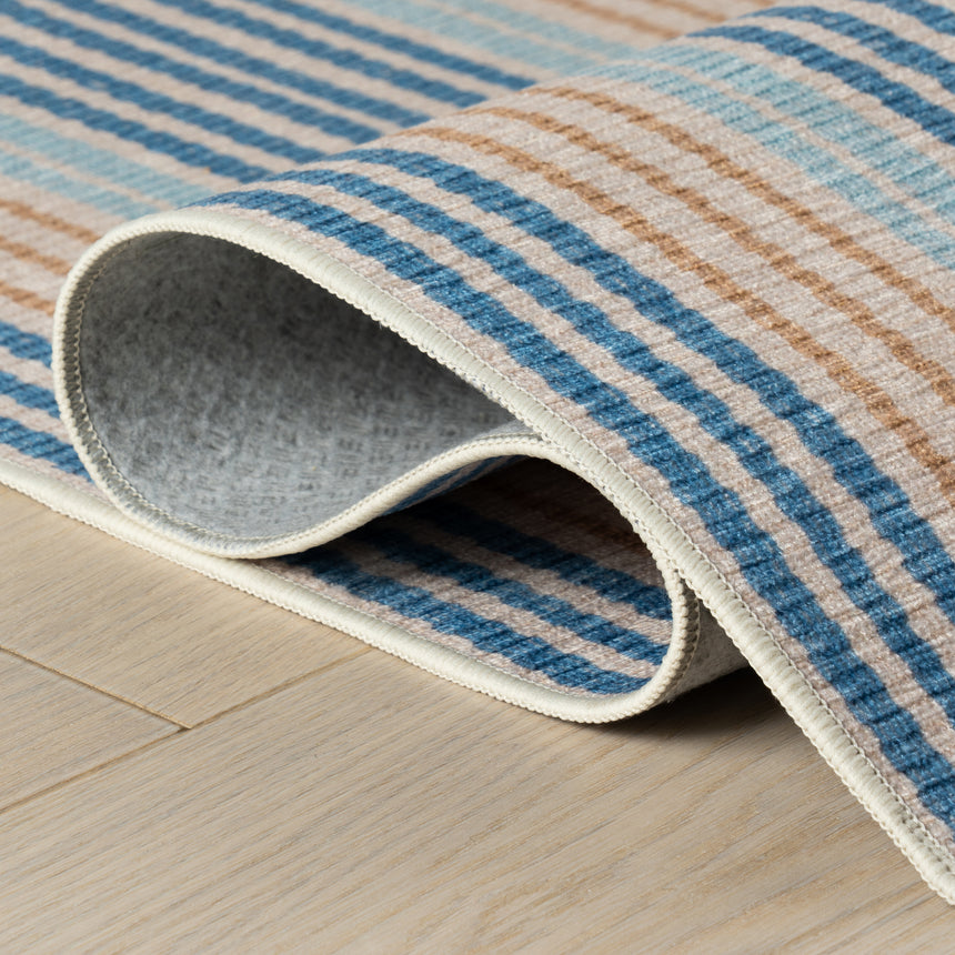 Tyne Coastal Striped Machine Washable Rug