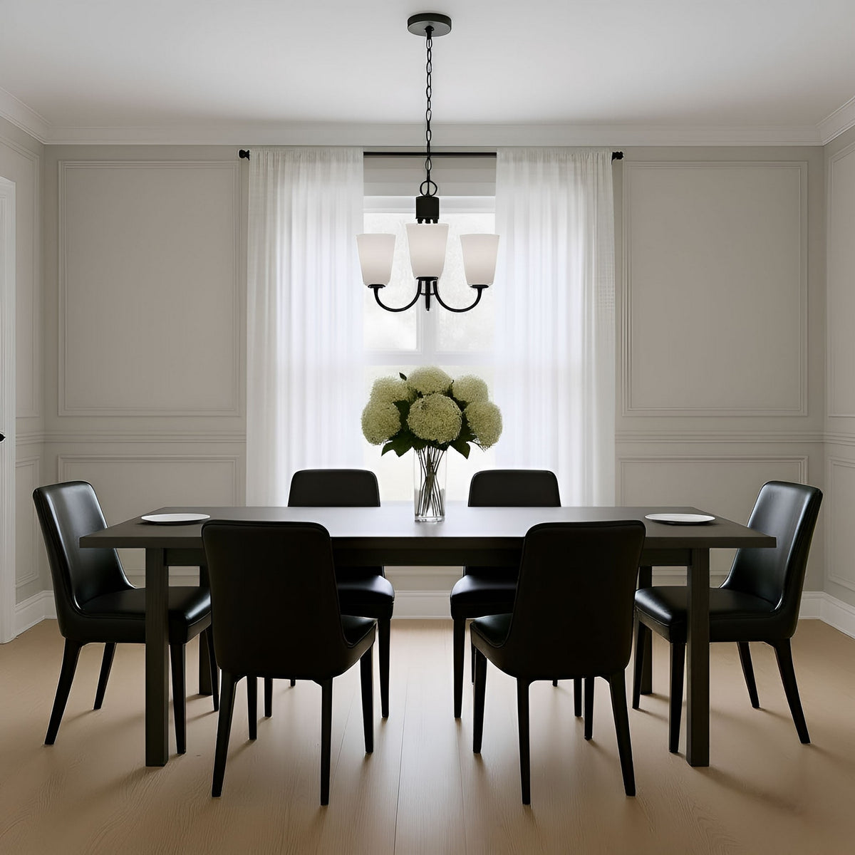 Miles Three Light Chandelier — Etched white