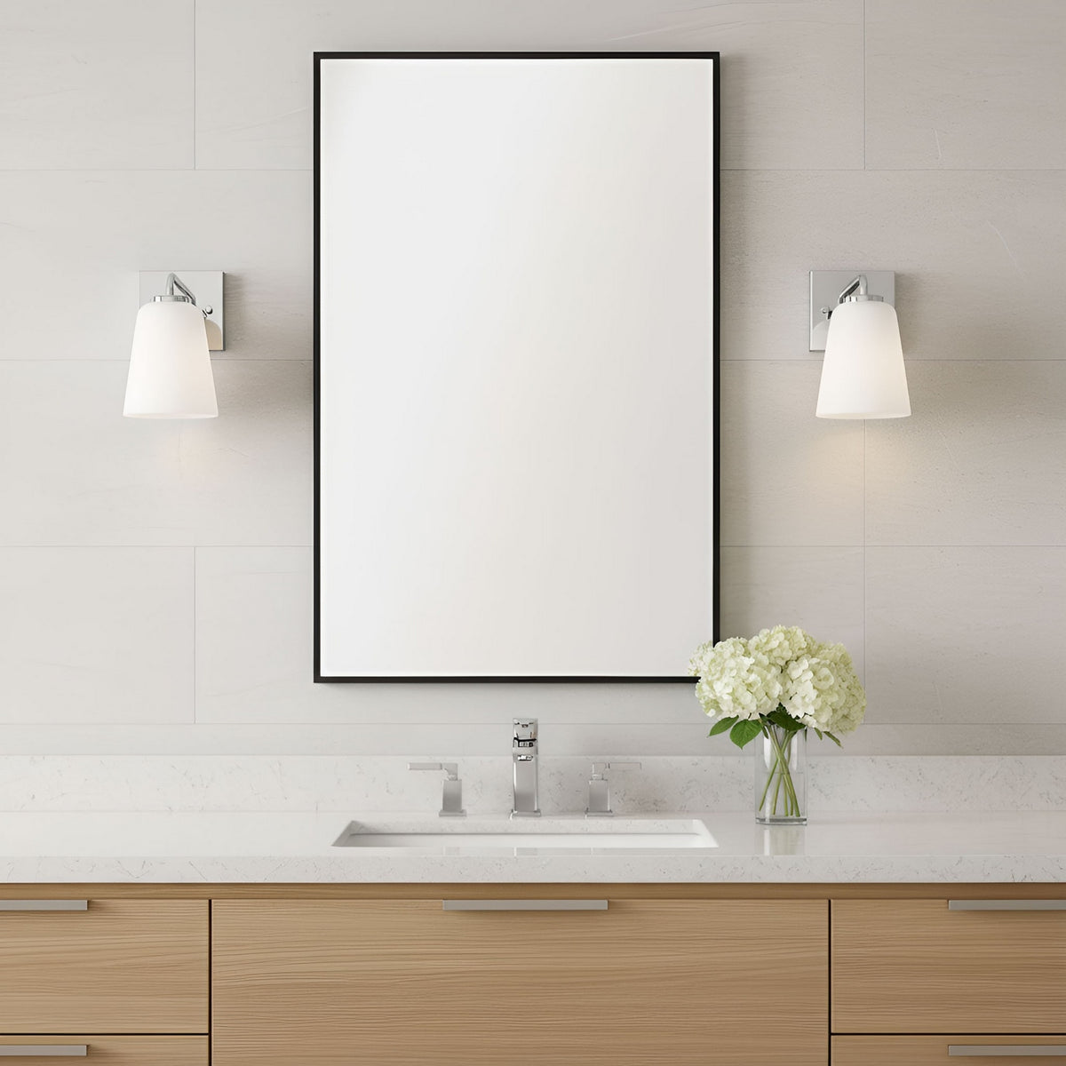 Miles One Light Bath — Etched white glass