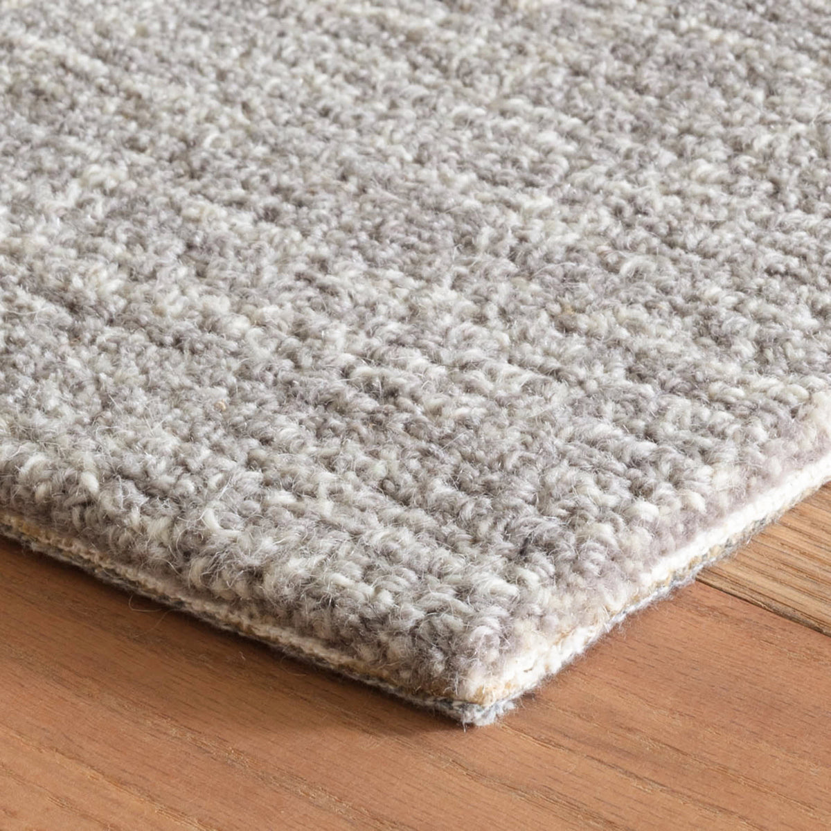 Dash & Albert Crosshatch Hand Micro Hooked Wool Rug in Dove, corner detail