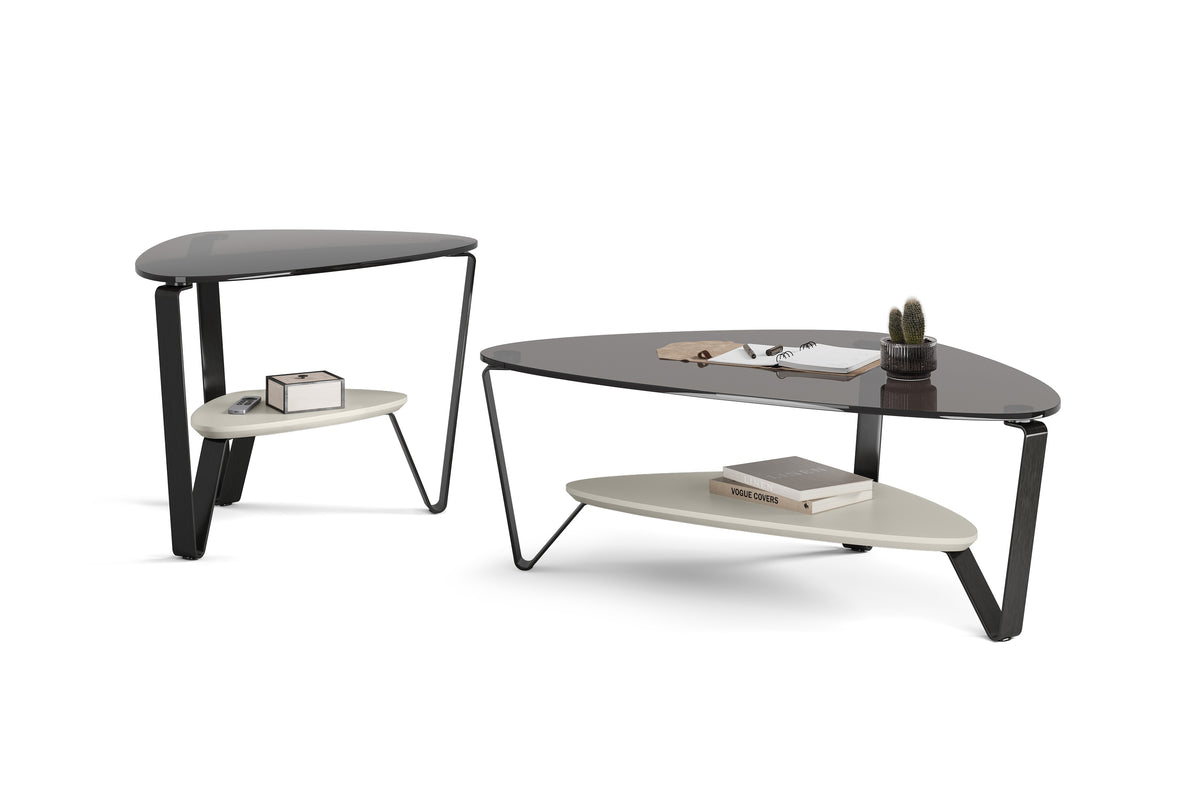 BDi Dino 1367 End Table in Stone, with the small coffee table, on white