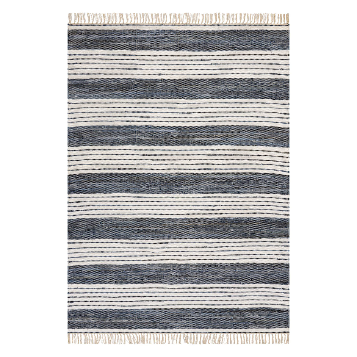 Dash & Albert Diora Denim Bohemian Striped Rug in White, on white