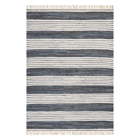 Dash & Albert Diora Denim Bohemian Striped Rug in White, on white