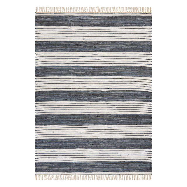 Dash & Albert Diora Denim Bohemian Striped Rug in White, on white