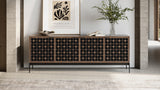 BDi Elements 8709 Media + Storage Console in Natural Walnut, front view under a framed print, with Constellation door fronts