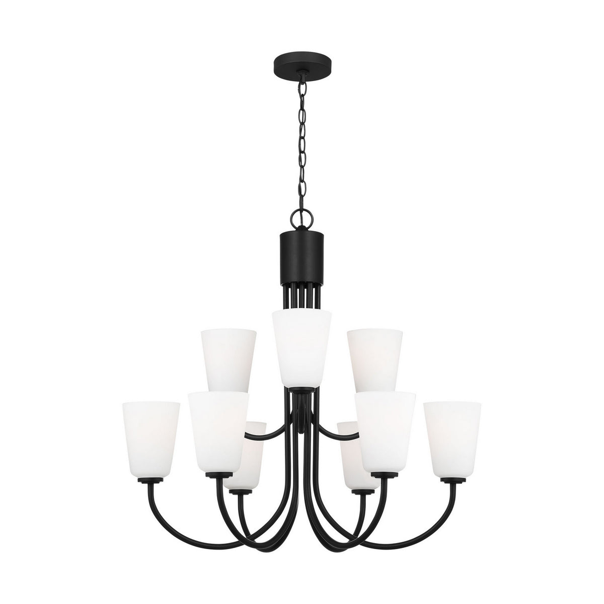 Miles Nine Light Chandelier — Etched white