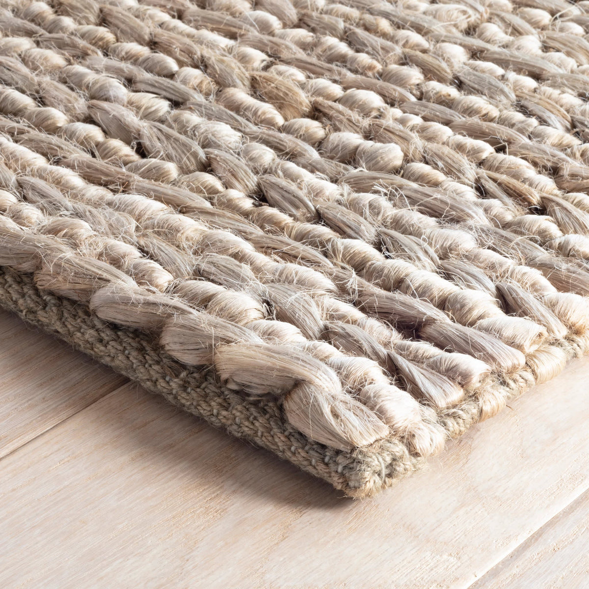 Dash & Albert Jute Handwoven Rug in Seaglass, corner detail