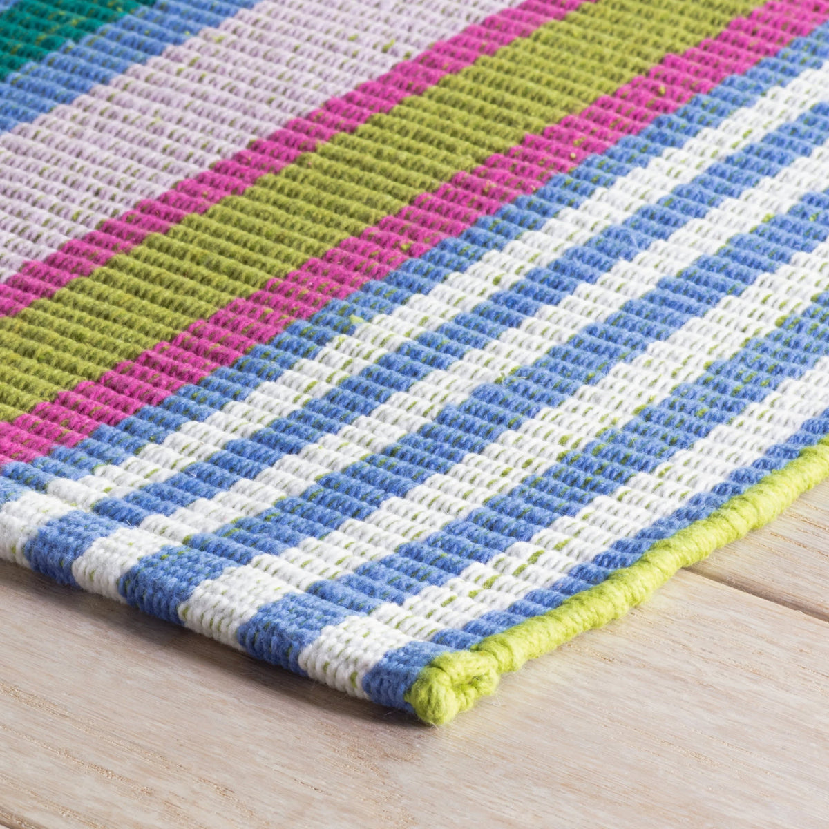 Dash & Albert Mellie Stripe Handwoven Cotton Rug in Multi, corner detail
