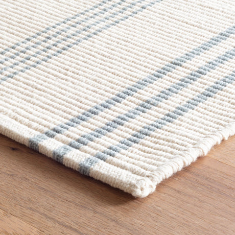Dash & Albert Swedish Stripe Handwoven Cotton Rug in Blue, corner detail