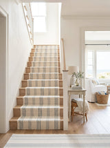 Dash & Albert Swedish Stripe Handwoven Cotton Rug in Blue, stair runner