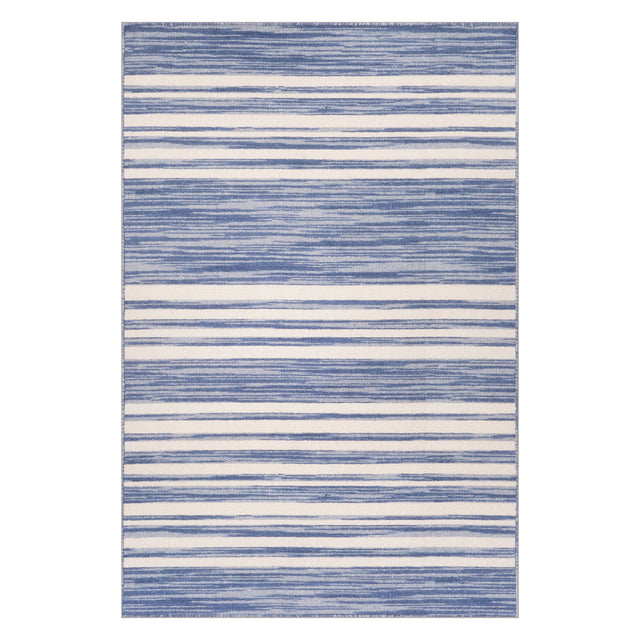 Dash & Albert Ilae Coastal Striped Washable Rug in Blue, on white