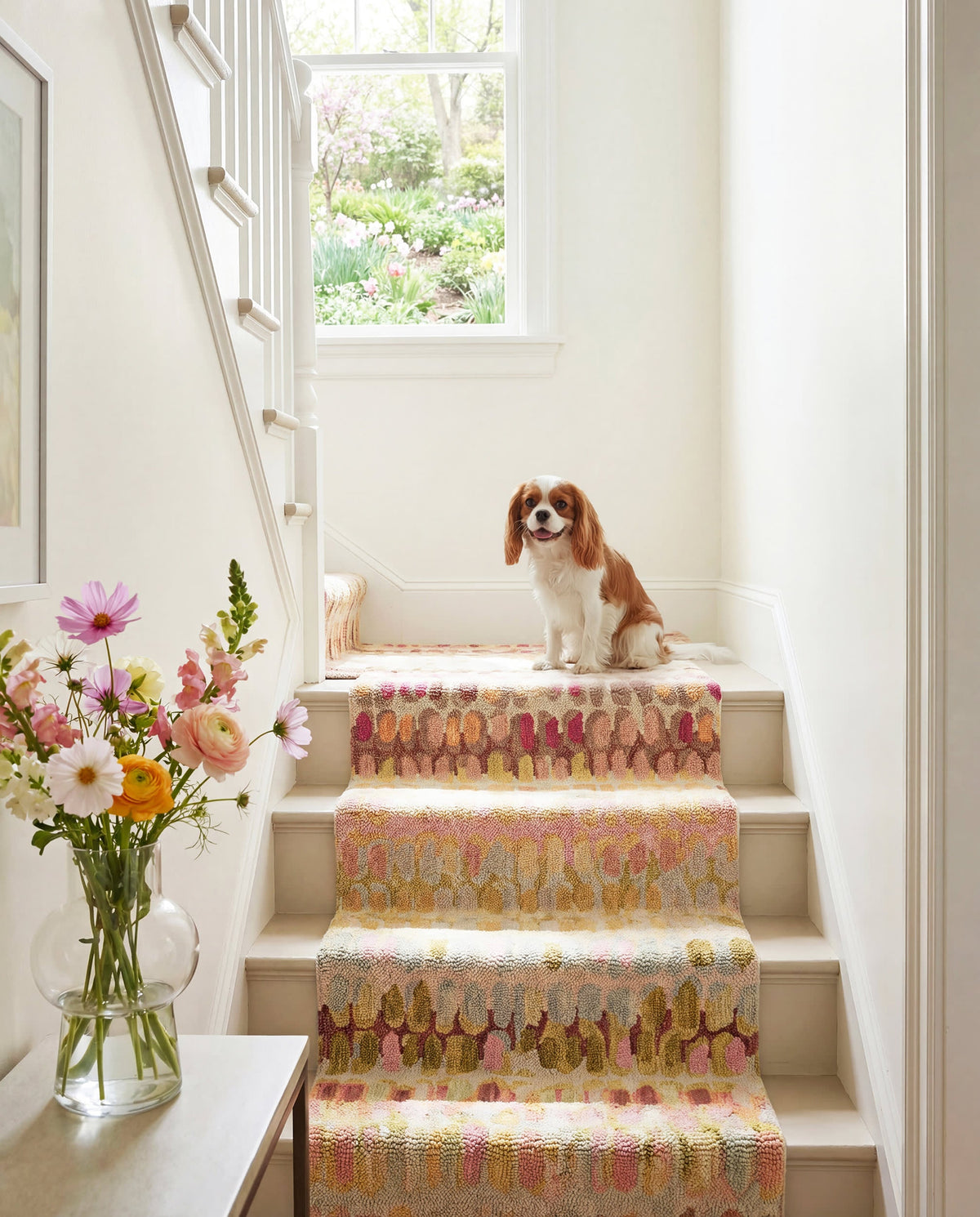 Dash & Albert Paint Chip Hand Micro Hooked Wool Rug in Pastel, stair runner
