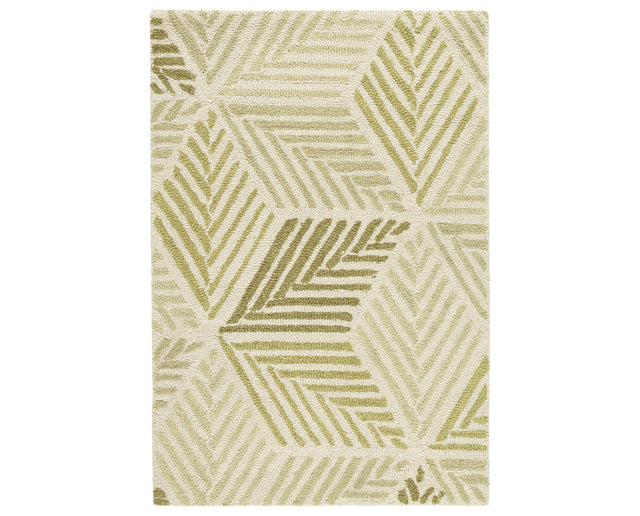 Rug with a Karari Hand Hooked pattern on a plain background