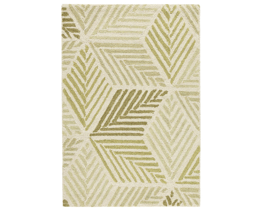 Rug with a Karari Hand Hooked pattern on a plain background