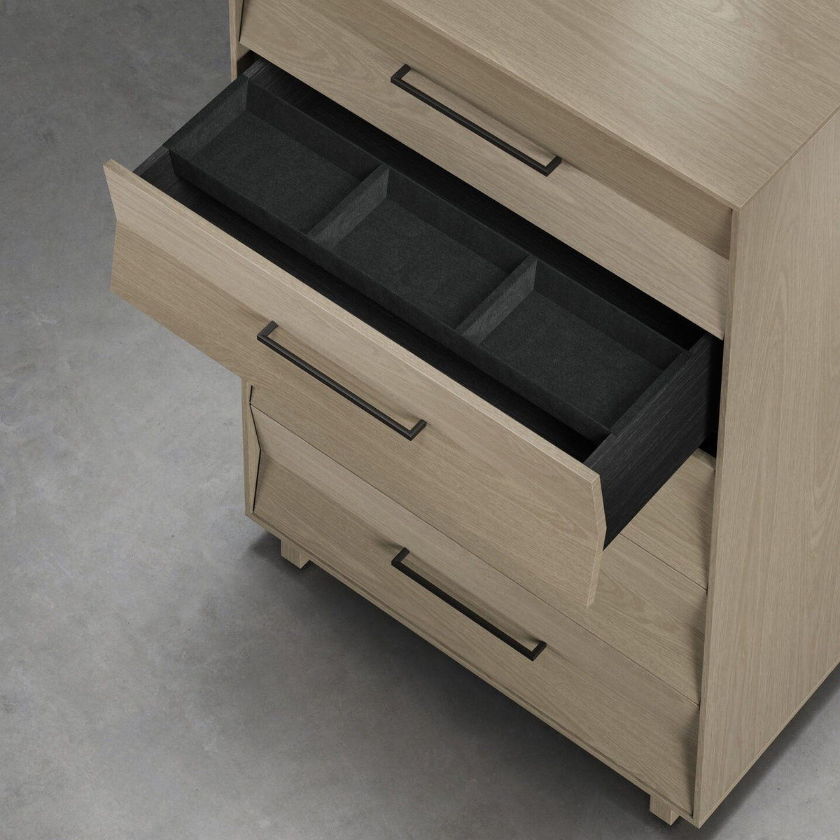 BDi KAVA 5-Drawer Chest in Washed Oak, in a room setting