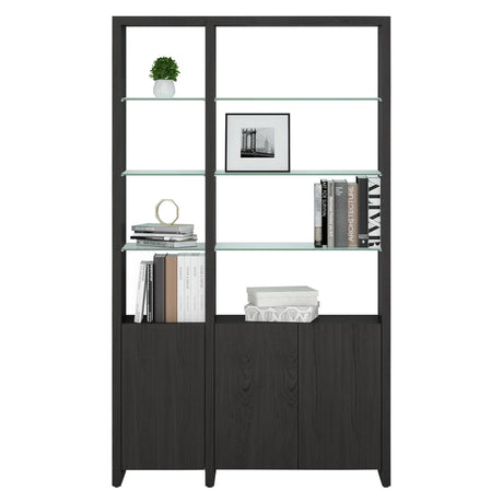 BDi Linea 2-Shelf System in Charcoal Stained Ash, on white, 50" Wide size