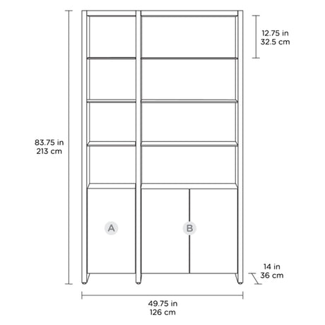 BDi Linea 2-Shelf System in Charcoal Stained Ash, on white, 50" Wide size