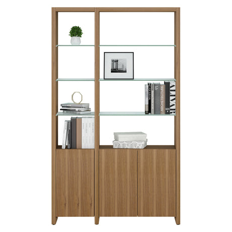 BDi Linea 2-Shelf System in Natural Walnut, on white, 50" Wide size