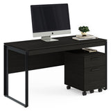 BDi Linea 6221 Desk in Charcoal Stained Ash, with a mobile file and monitor, on white