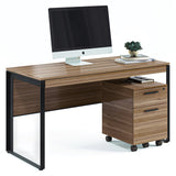 BDi Linea 6221 Desk in Natural Walnut, with a mobile file and monitor, on white