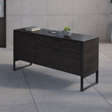 BDi Linea 6220 Multi Function Cabinet in Charcoal Stained Ash, in an office with a matching bookcase