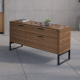BDi Linea 6220 Multi Function Cabinet in Natural Walnut, in an office with a matching bookcase
